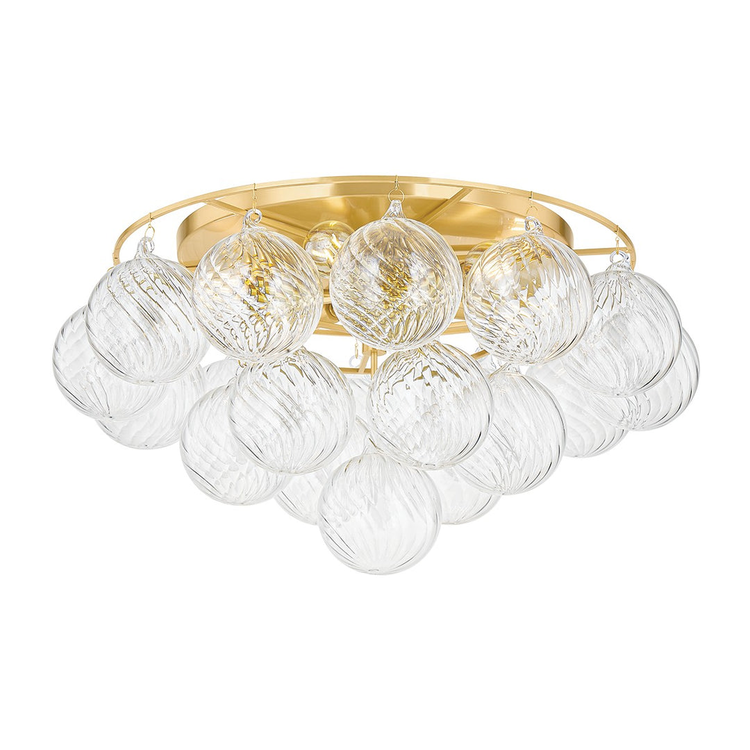 Mimi Six Light Flush Mount in Aged Brass - available from The Lighting Shoppe, trusted by Canadian homeowners