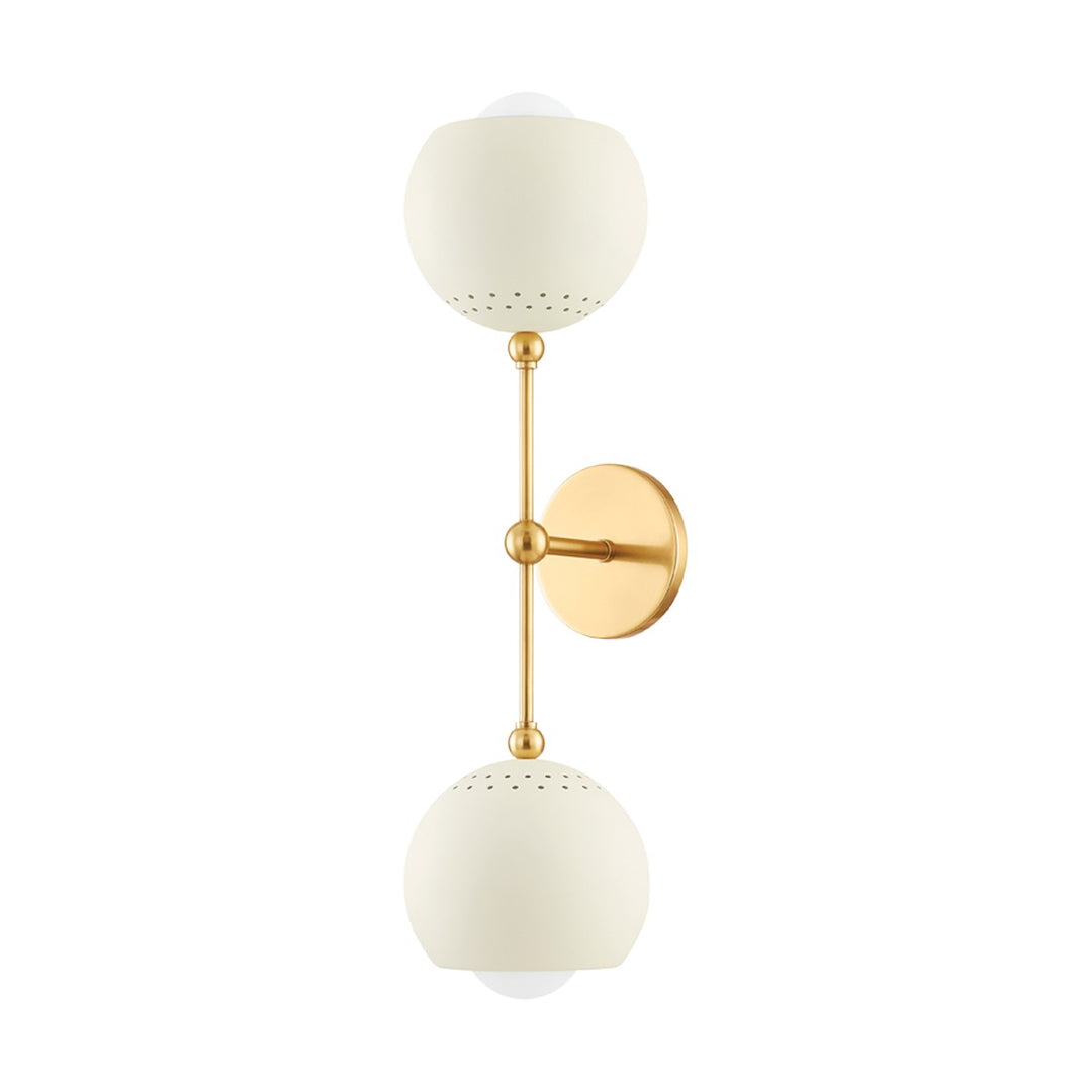 Saylor Two Light Wall Sconce in Aged Brass/Soft Cream - available from The Lighting Shoppe, trusted by Canadian homeowners