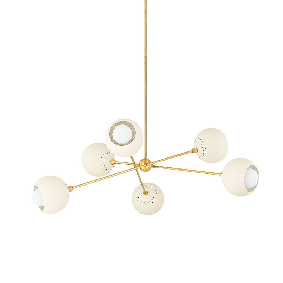 Saylor Six Light Chandelier in Aged Brass/Soft Cream - available from The Lighting Shoppe, trusted by Canadian homeowners