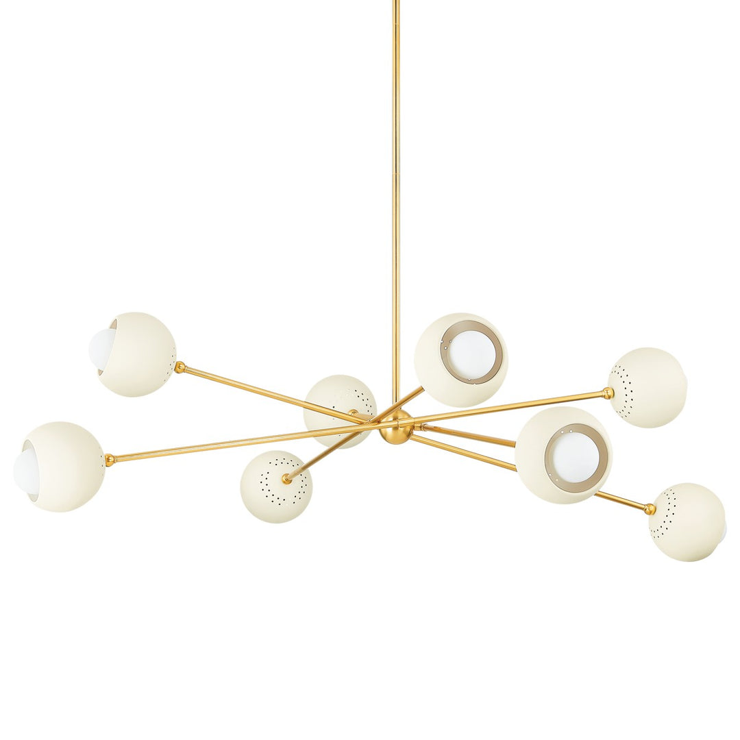 Saylor Eight Light Chandelier in Aged Brass/Soft Cream - available from The Lighting Shoppe, trusted by Canadian homeowners