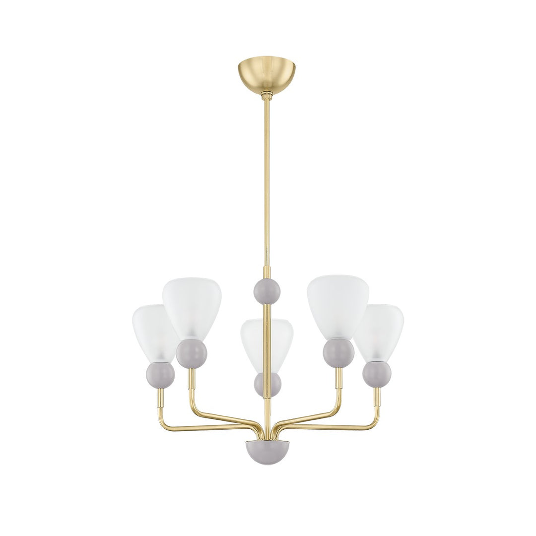 Doreen Five Light Chandelier in Aged Brass/Soft Peignoir - available from The Lighting Shoppe, trusted by Canadian homeowners