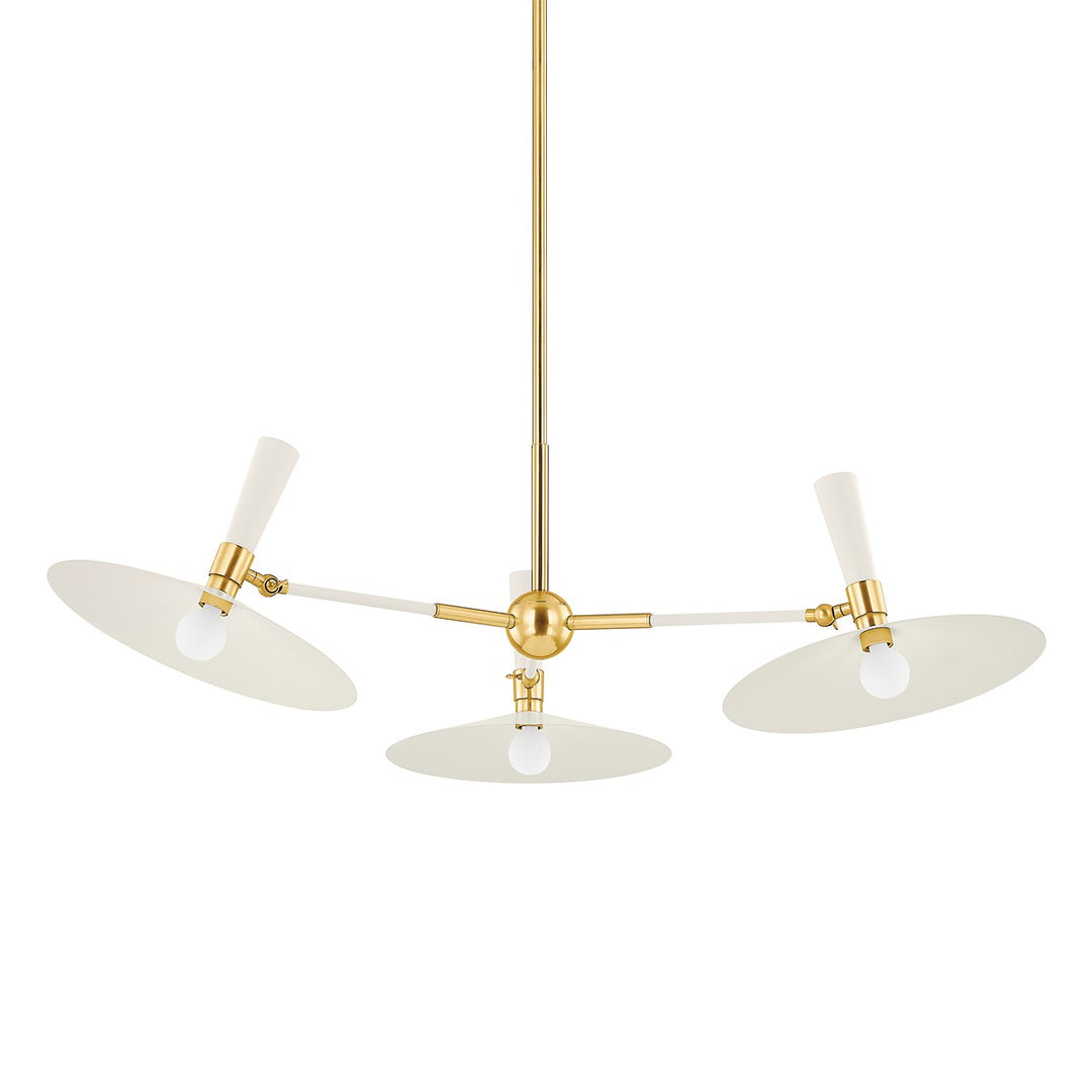Milena Three Light Chandelier in Aged Brass/Soft Cream - available from The Lighting Shoppe, trusted by Canadian homeowners