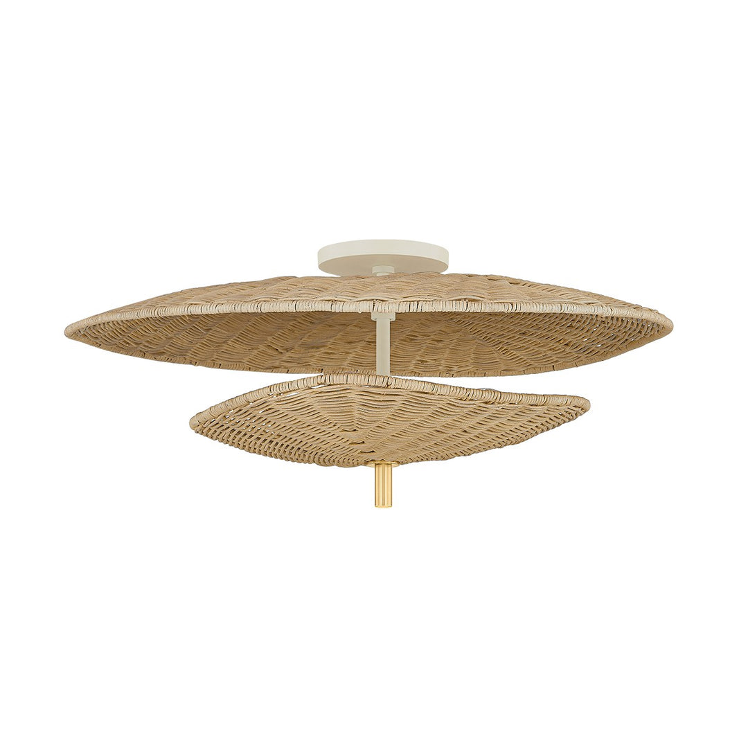 Marigold Three Light Semi Flush Mount in Aged Brass - available from The Lighting Shoppe, trusted by Canadian homeowners