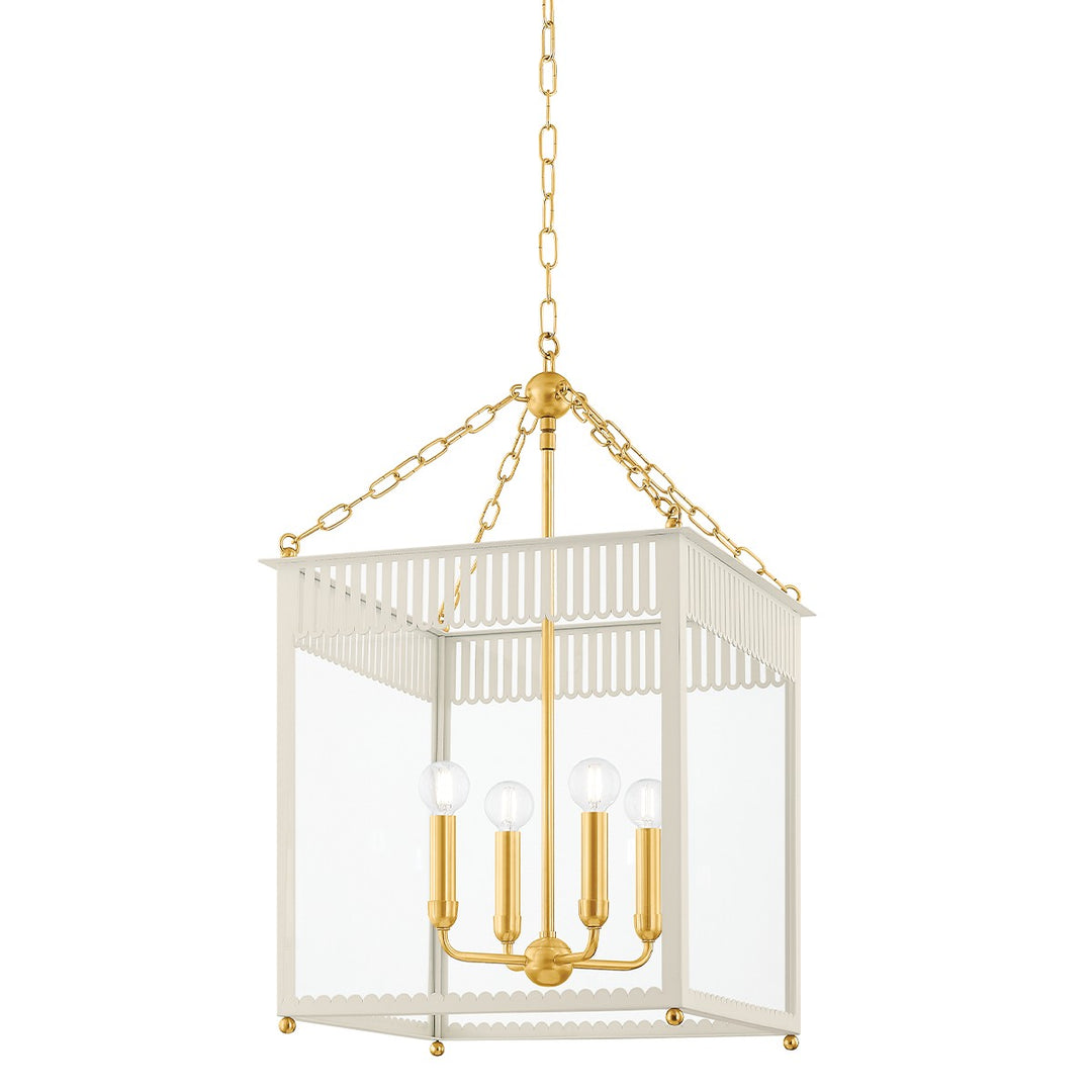 Rosalie Four Light Lantern in Aged Brass/Soft Cream - available from The Lighting Shoppe, trusted by Canadian homeowners