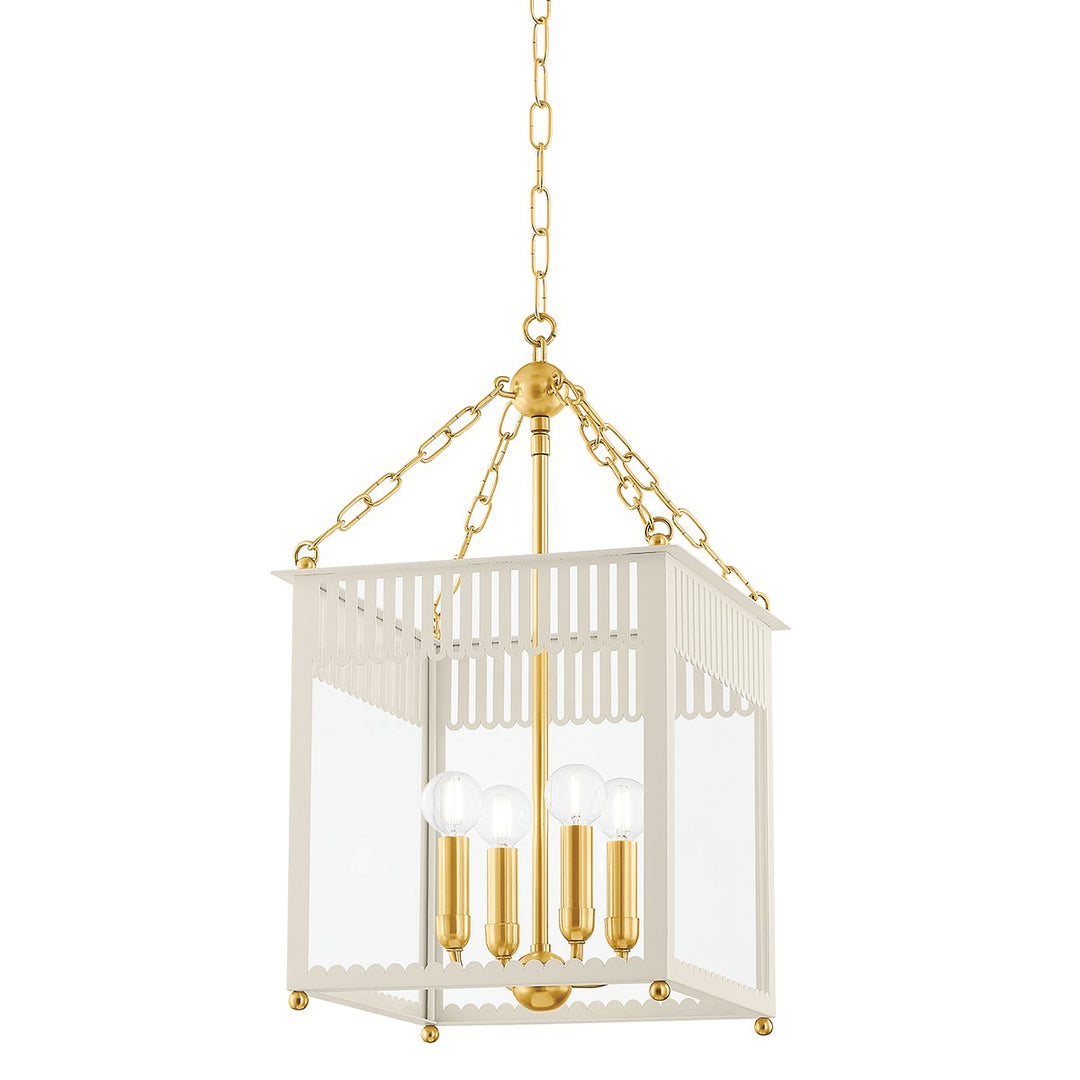Rosalie Four Light Lantern in Aged Brass/Soft Cream - available from The Lighting Shoppe, trusted by Canadian homeowners