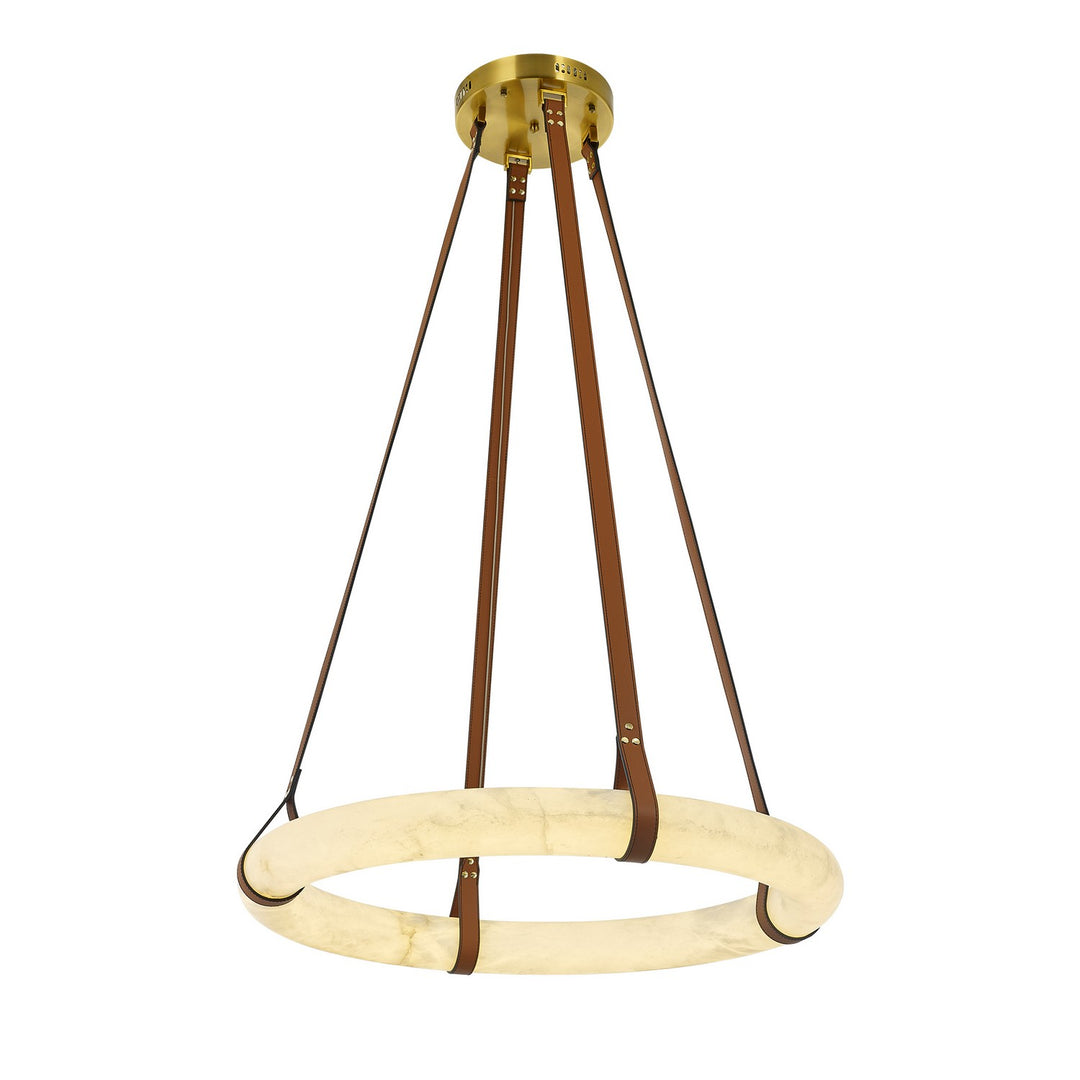 Madrid LED Pendant in Antique Brass and Leather Strap - available from The Lighting Shoppe, trusted by Canadian homeowners