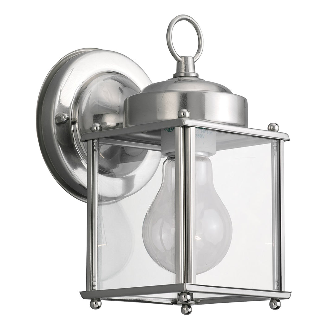 New Castle One Light Outdoor Wall Lantern in Antique Brushed Nickel - available from The Lighting Shoppe, trusted by Canadian homeowners