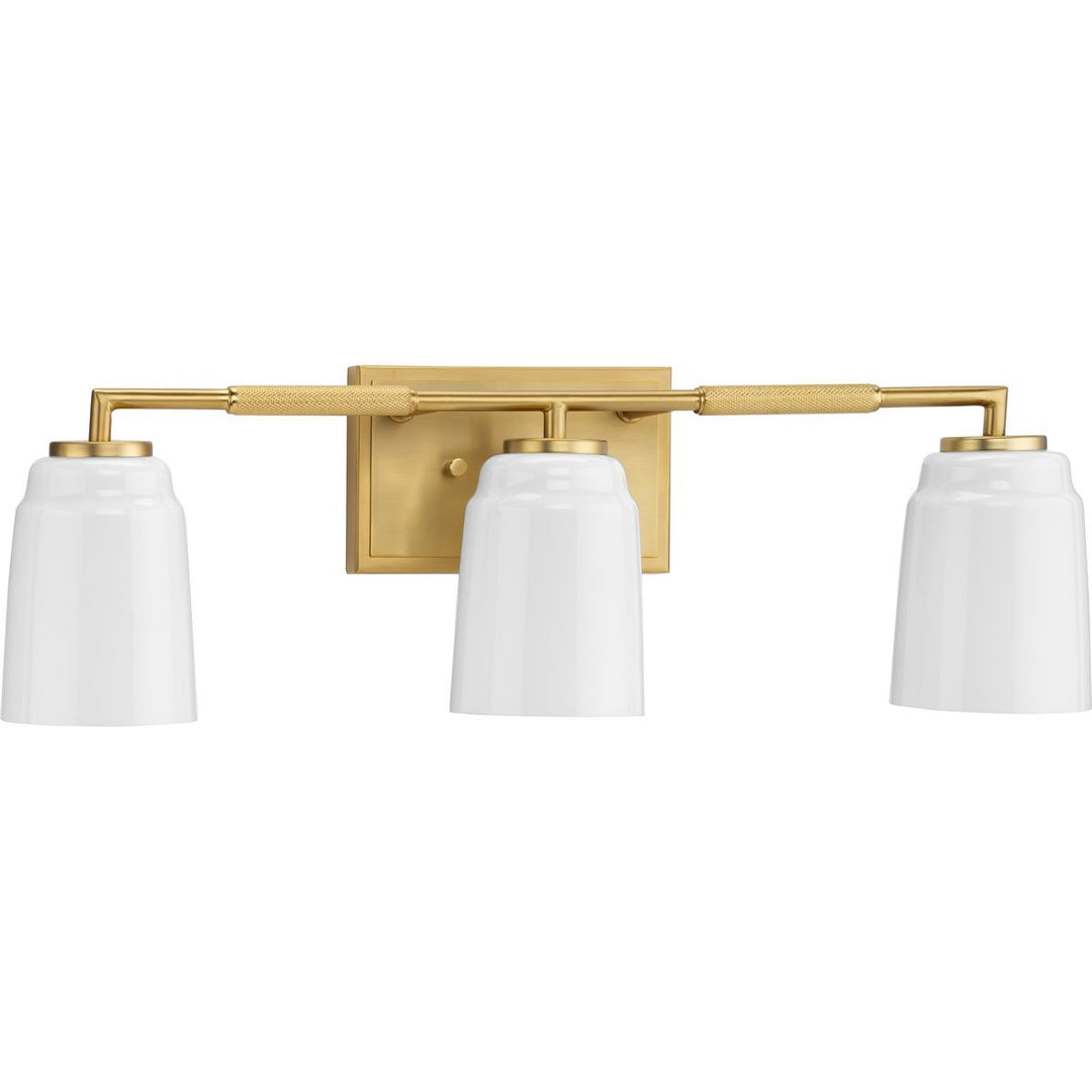 Spenser Three Light Bath in Brushed Gold - available from The Lighting Shoppe, trusted by Canadian homeowners