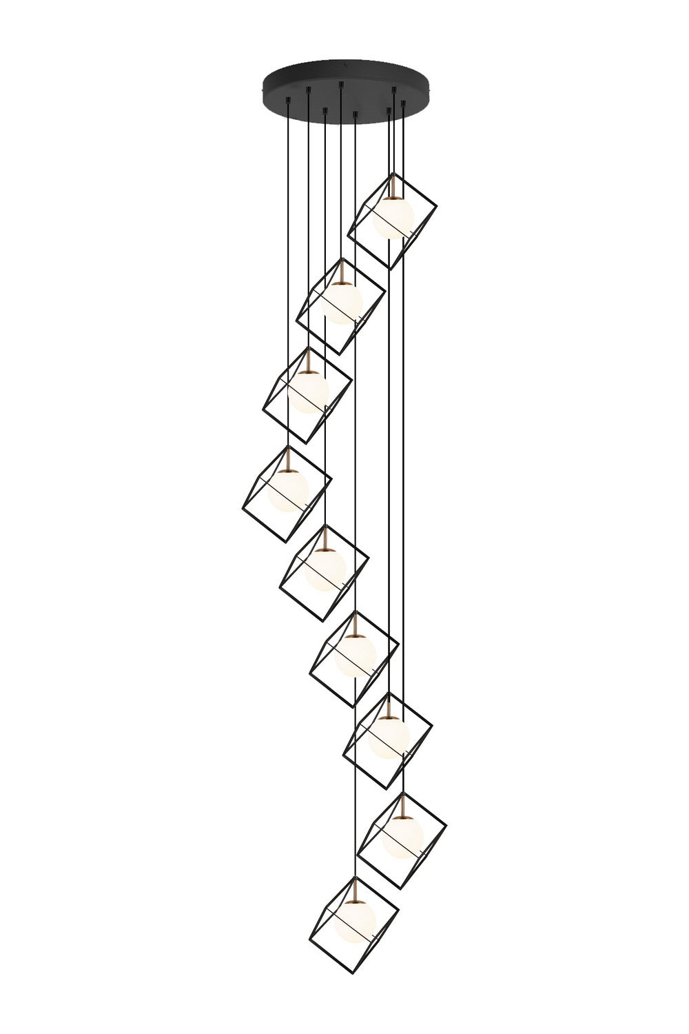 Cubo Ten Light Chandelier in Aged Brass/Black - available from The Lighting Shoppe, trusted by Canadian homeowners