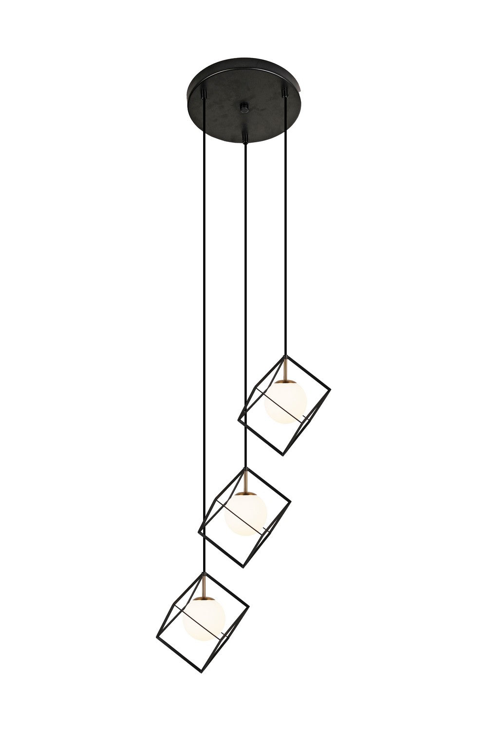 Cubo Three Light Chandelier in Aged Brass/Black - available from The Lighting Shoppe, trusted by Canadian homeowners