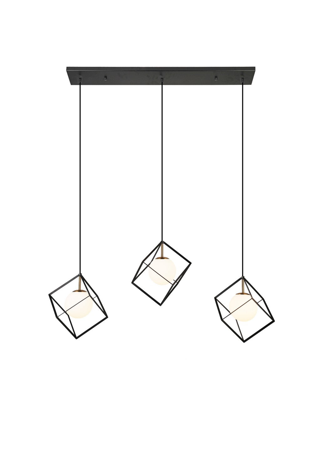 Cubo Three Light Chandelier in Aged Brass/Black - available from The Lighting Shoppe, trusted by Canadian homeowners