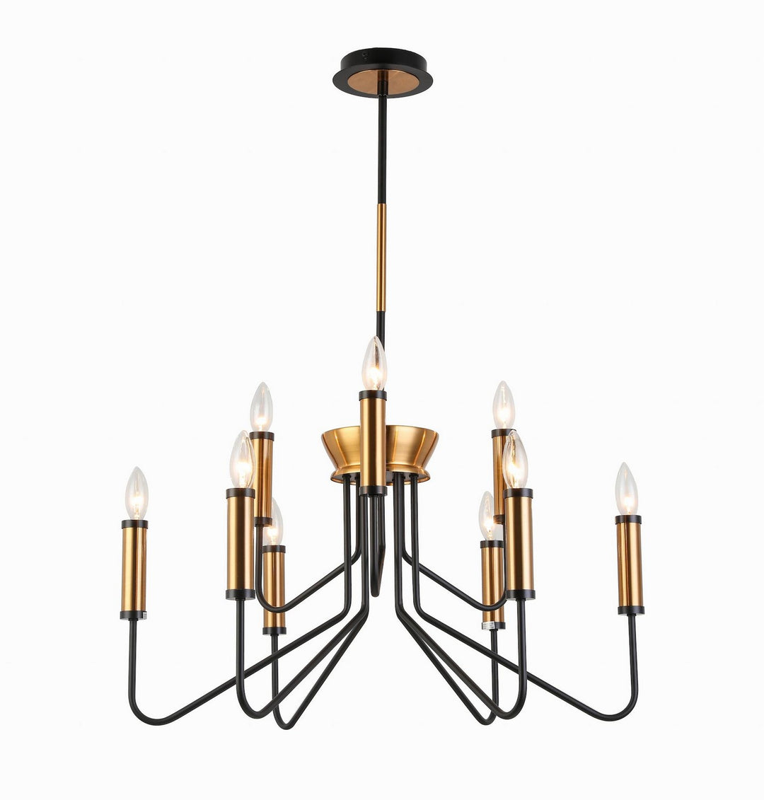 Tiffany Nine Light Chandelier in Aged Brass/Black - available from The Lighting Shoppe, trusted by Canadian homeowners