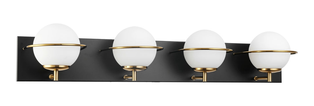 Ricci Four Light Vanity in Aged Brass/Black - available from The Lighting Shoppe, trusted by Canadian homeowners