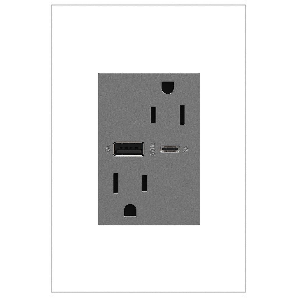 Outlets Tamper-Resistant Ultra-Fast USB Type-A/C Outlet in Magnesium - available from The Lighting Shoppe, trusted by Canadian homeowners
