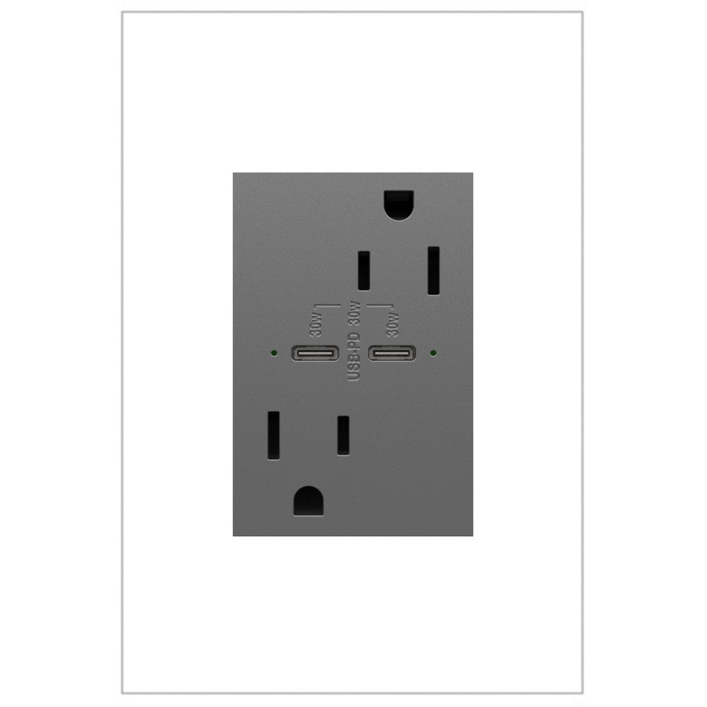 Ultra-Fast Plus Power Delivery USB Type-C/C Outlet in Magnesium - available from The Lighting Shoppe, trusted by Canadian homeowners