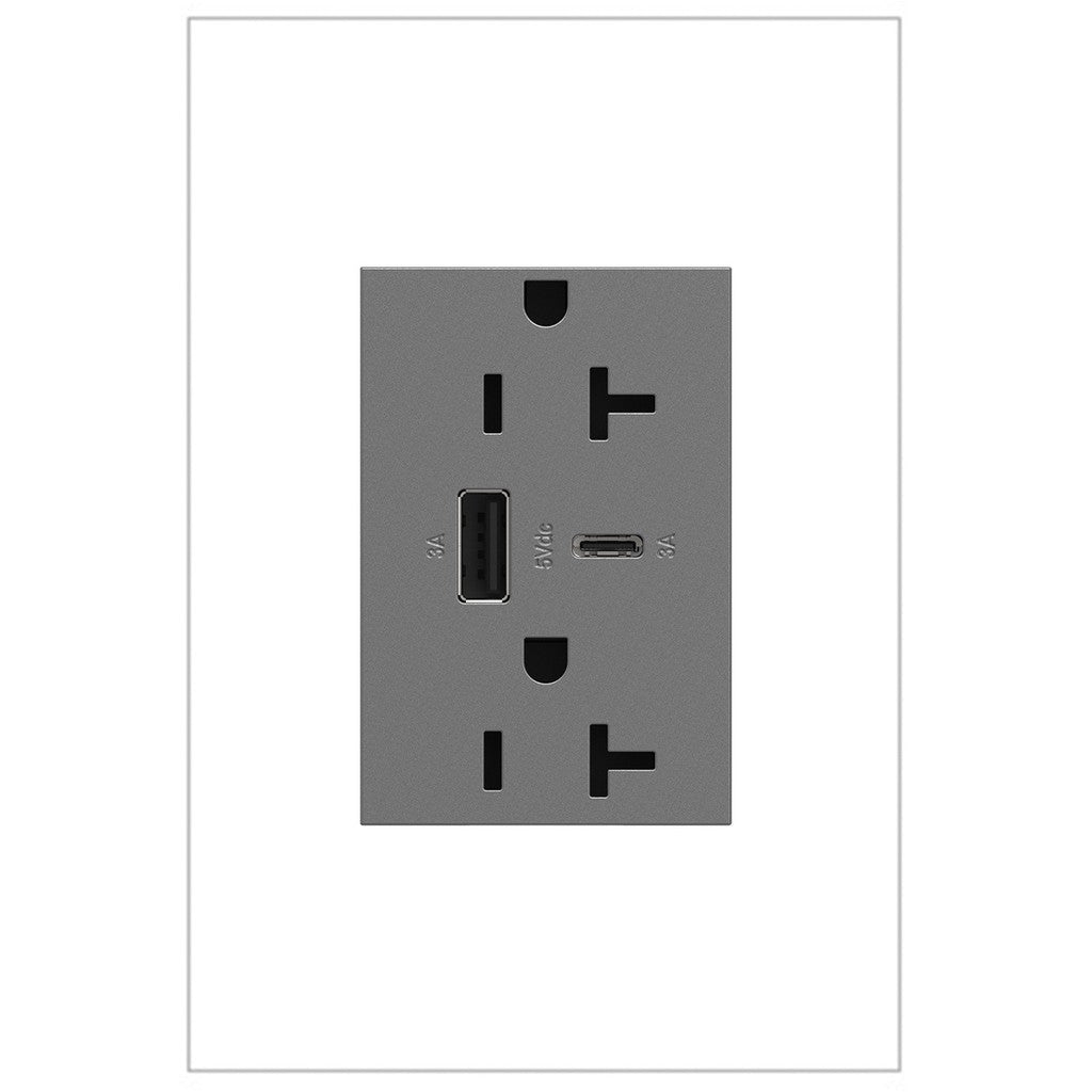 Outlets Tamper-Resistant Ultra-Fast USB Type-A/C Outlet in Magnesium - available from The Lighting Shoppe, trusted by Canadian homeowners