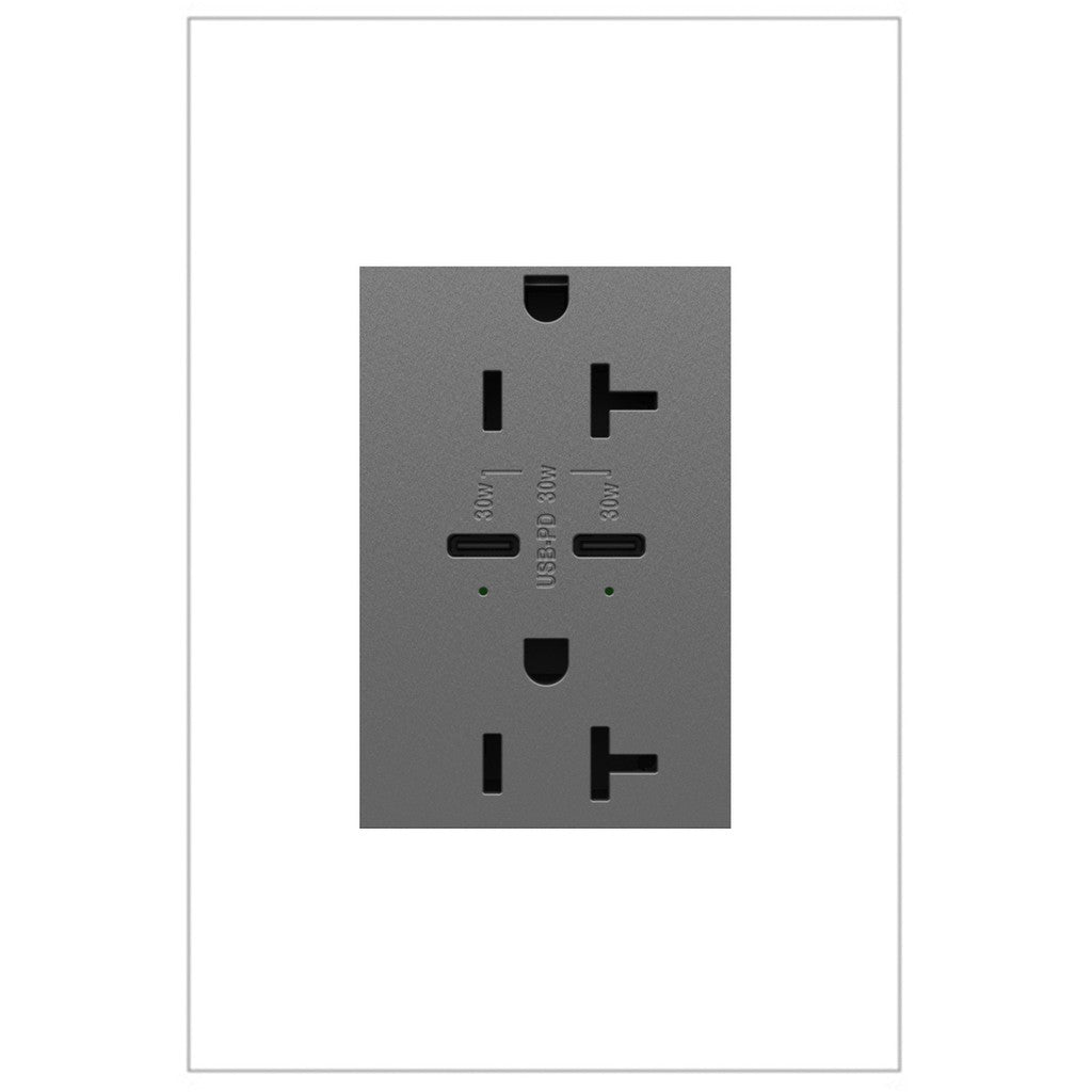 Ultra-Fast Plus Power Delivery USB Type-C/C Outlet in Magnesium - available from The Lighting Shoppe, trusted by Canadian homeowners