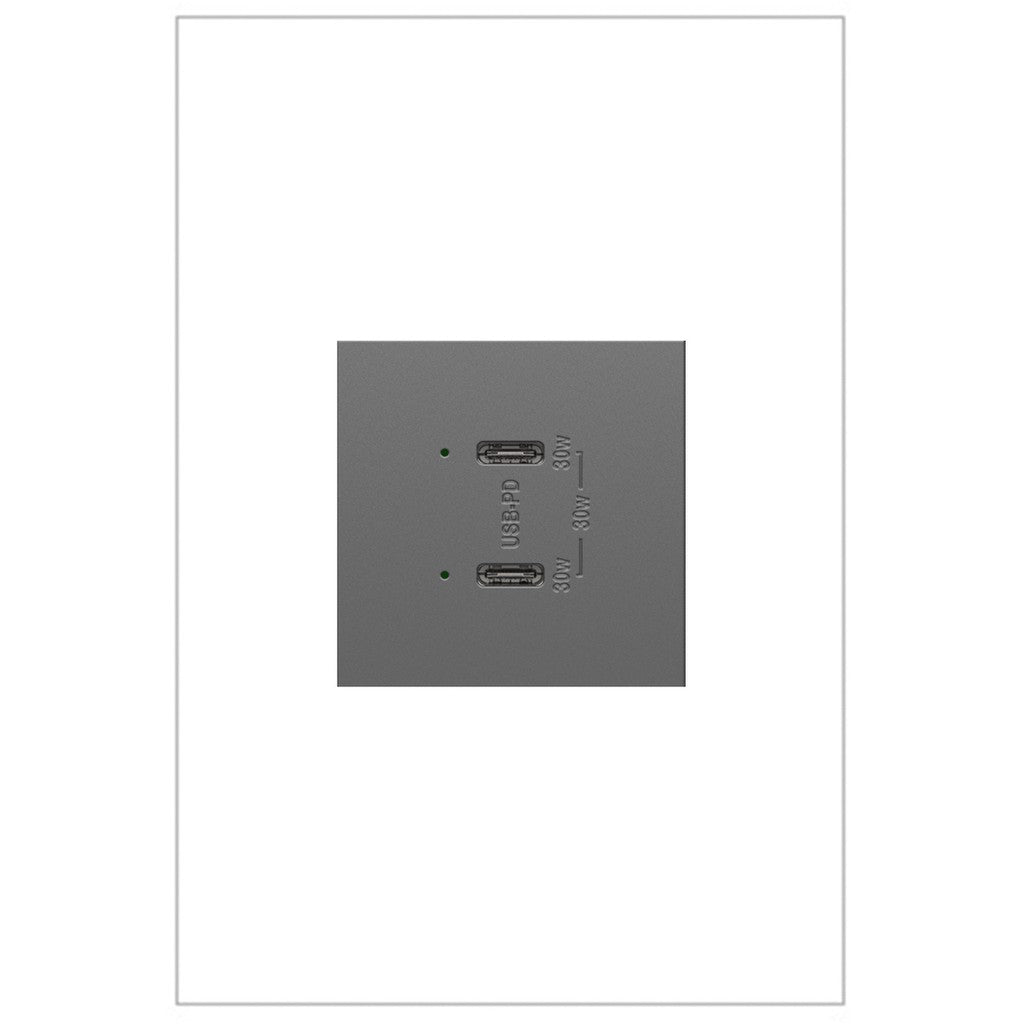 Plus Power Delivery USB Type-C/C Outlet Module in Magnesium - available from The Lighting Shoppe, trusted by Canadian homeowners