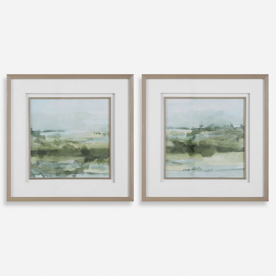 Soft Sage Landscape Prints Set/2 in Brushed Champagne Gold - available from The Lighting Shoppe, trusted by Canadian homeowners