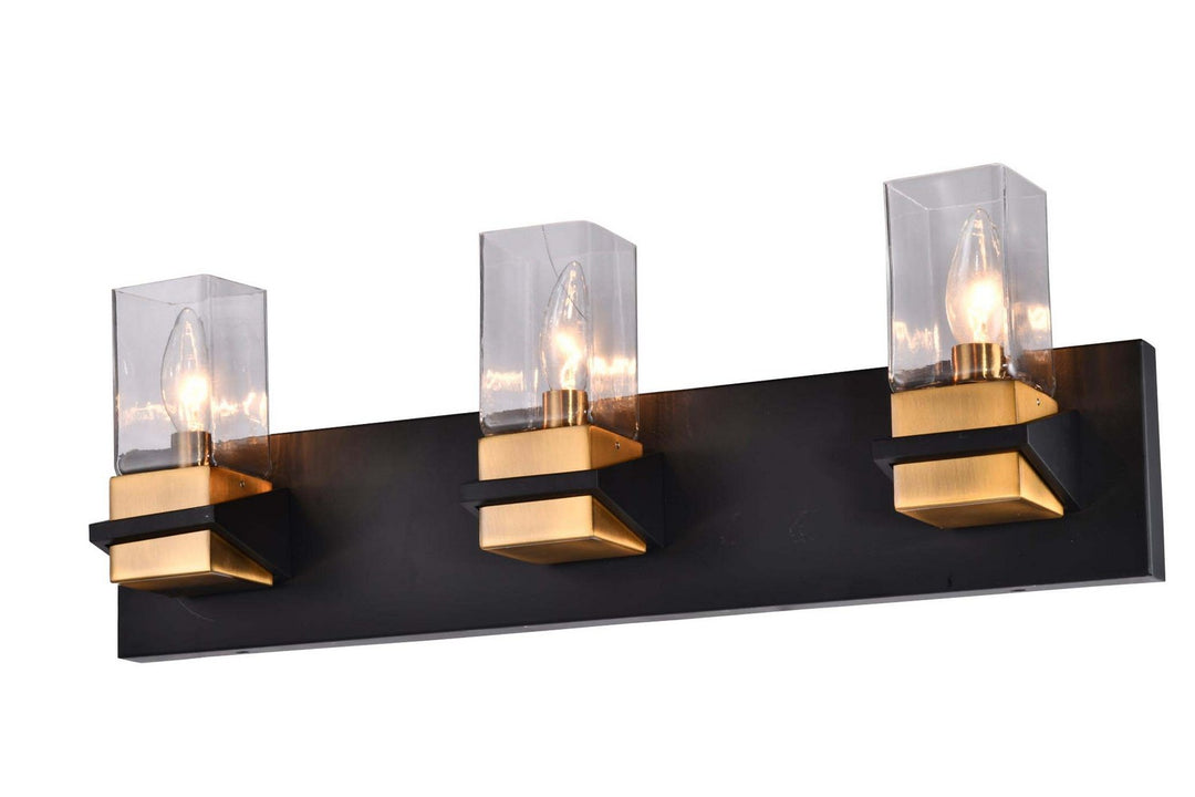 Three Light Vanity in Aged Brass/Black - available from The Lighting Shoppe, trusted by Canadian homeowners
