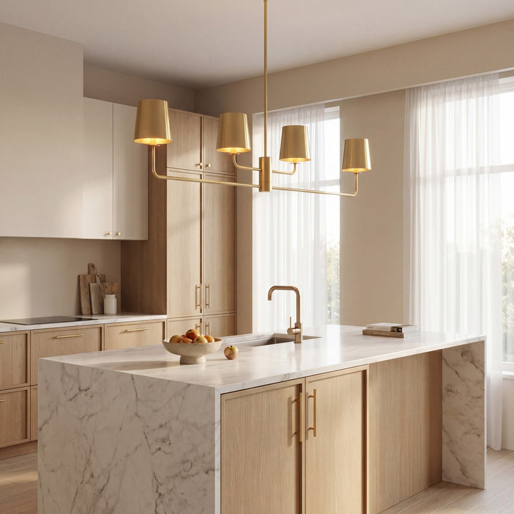Meridian - M100127NB - Four Light Linear Chandelier - Natural Brass