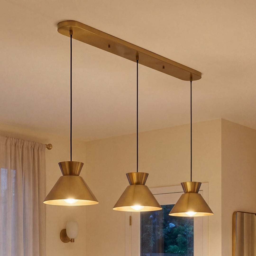 Meridian - M100134NB - Three Light Linear Chandelier - Natural Brass