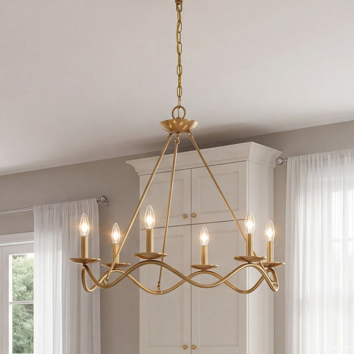 Meridian - M100137NB - Six Light Chandelier - Natural Brass