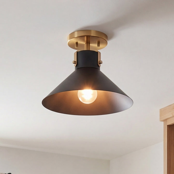 Meridian - M60078MBKNB - One Light Semi-Flush Mount - Matte Black and Natural Brass