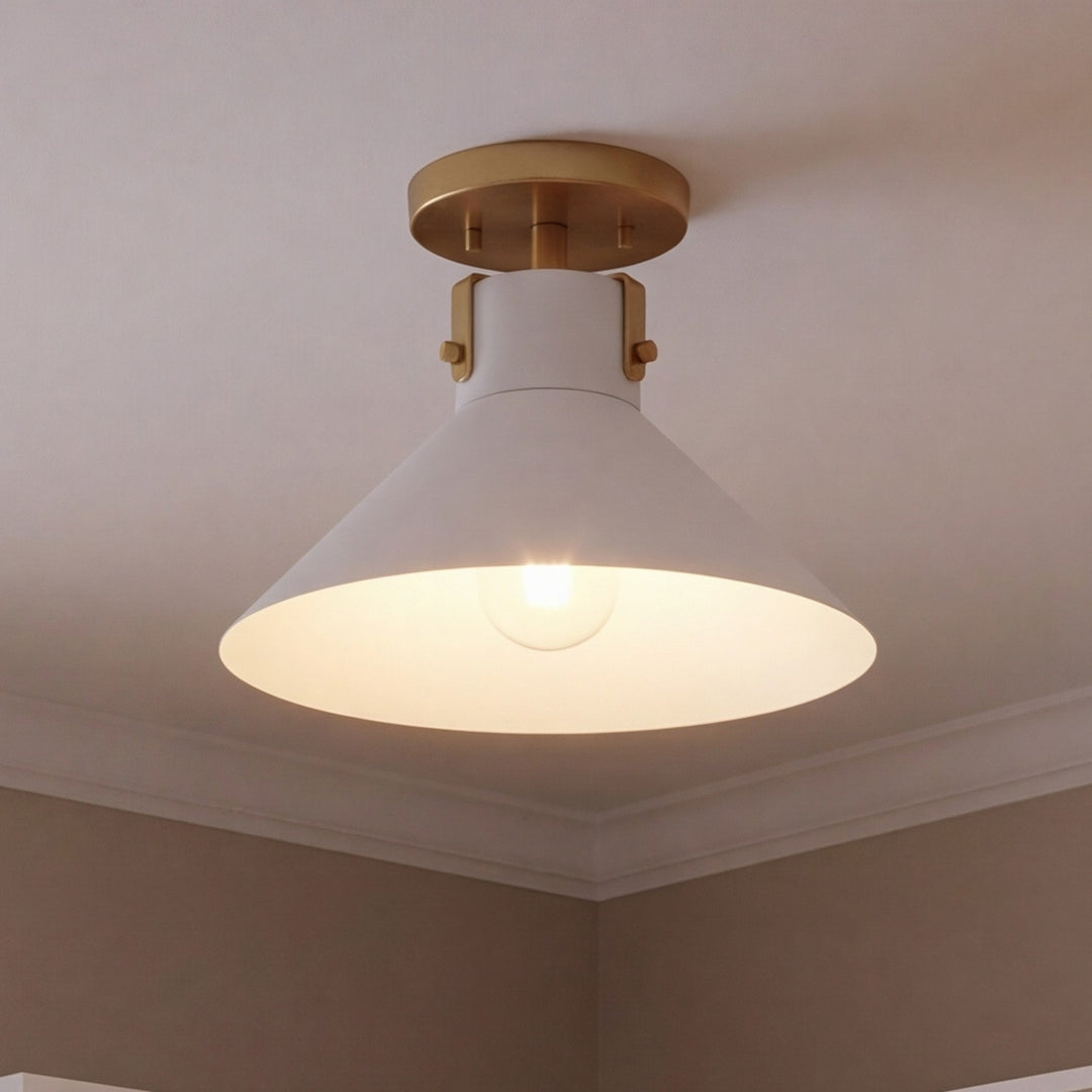 Meridian - M60078WHNB - One Light Semi-Flush Mount - White and Natural Brass