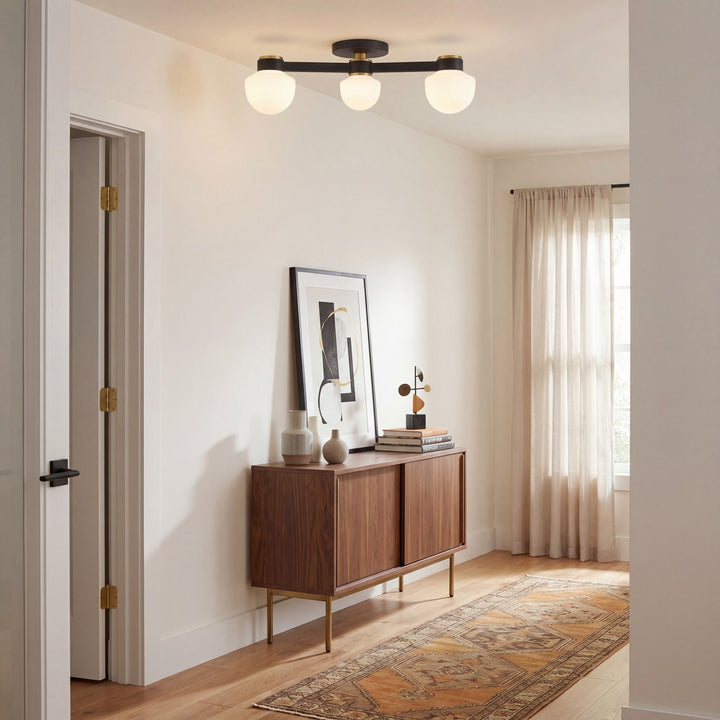 Meridian - M60079MBKNB - Three Light Semi-Flush Mount - Matte Black and Natural Brass
