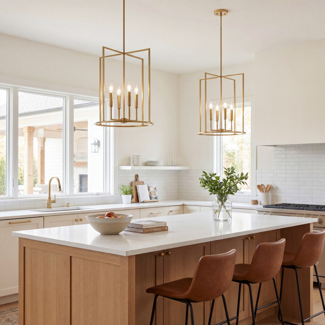 Meridian - M7044NB - Four Light Pendant - Natural Brass
