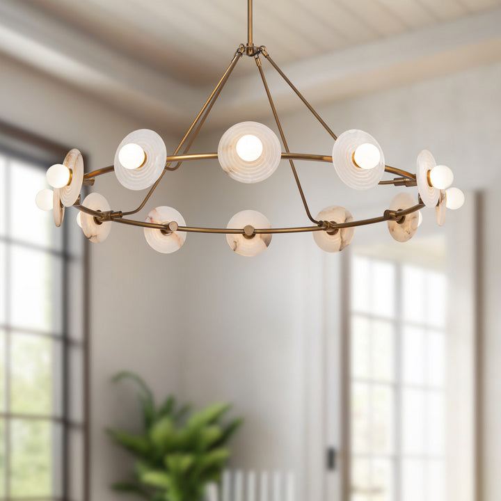 Alora Canada - CH346046VBAR-UNV - LED Chandelier - Dahlia - Vintage Brass/Alabaster
