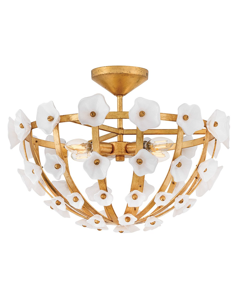 Azalea LED Semi-Flush Mount in Distressed Brass - available from The Lighting Shoppe, trusted by Canadian homeowners