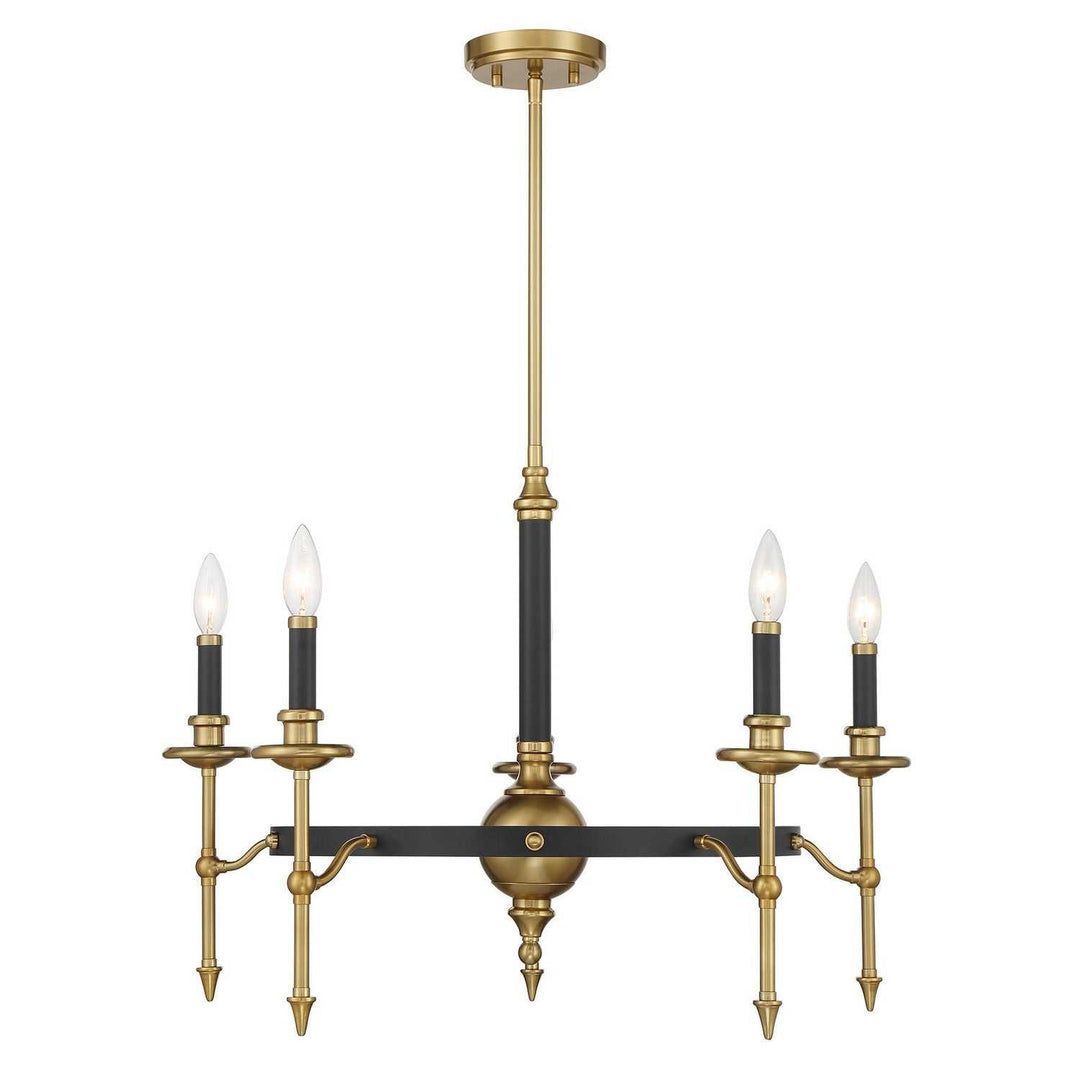 Consulate Five Light Chandelier in Matte Black and Warm Brass Savoy House
