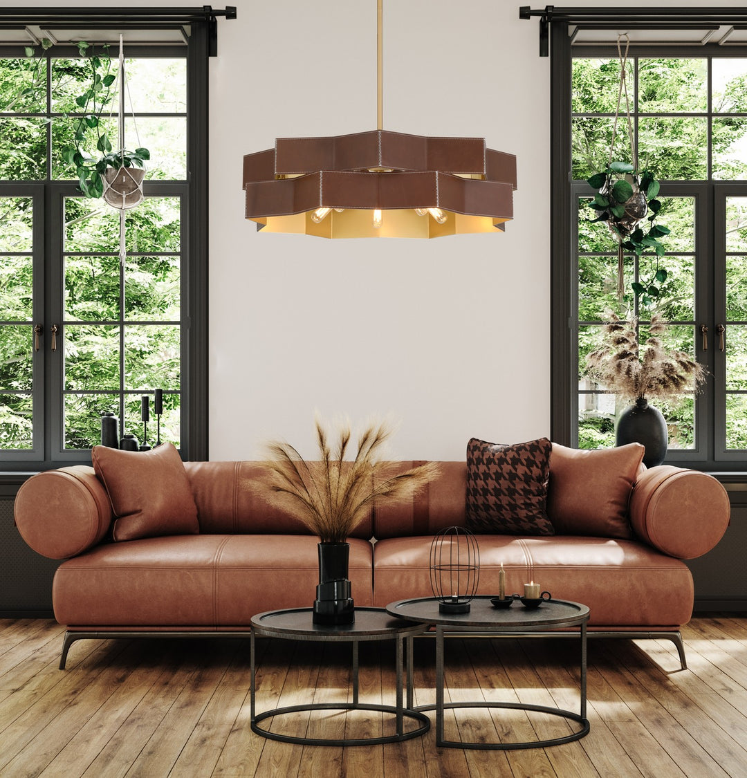 Savoy House - 7-2749-5-322 - Five Light Pendant - Atherton - Warm Brass