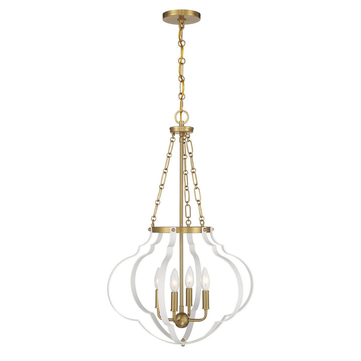 Savoy House - 7-4866-4-142 - Four Light Pendant - Mercer - White/Warm Brass