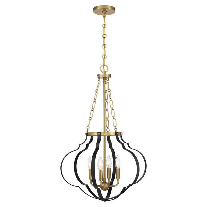 Savoy House - 7-4866-4-143 - Four Light Pendant - Mercer - Matte Black/Warm Brass