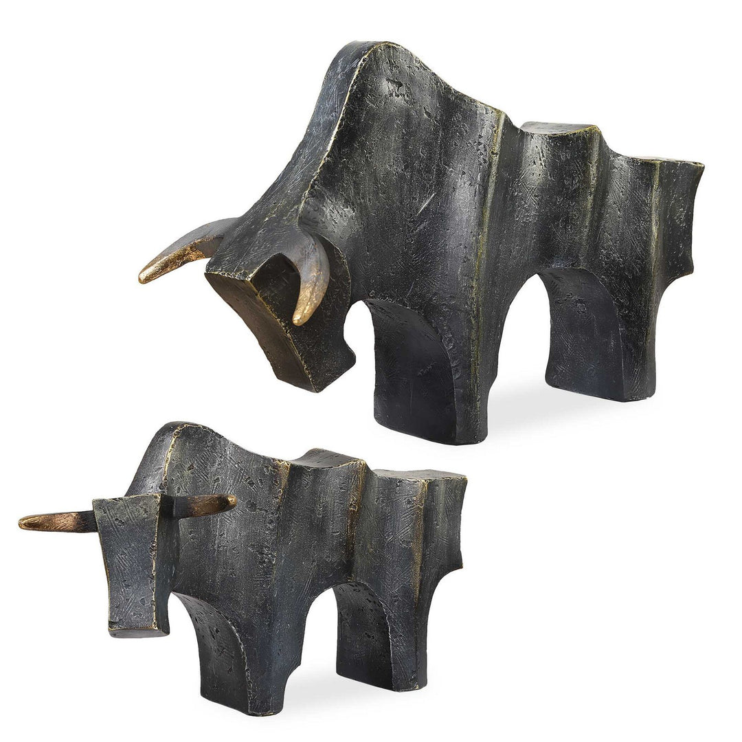 Regal Bull Sculptures Set/2 in Dark Bronze - available from The Lighting Shoppe, trusted by Canadian homeowners