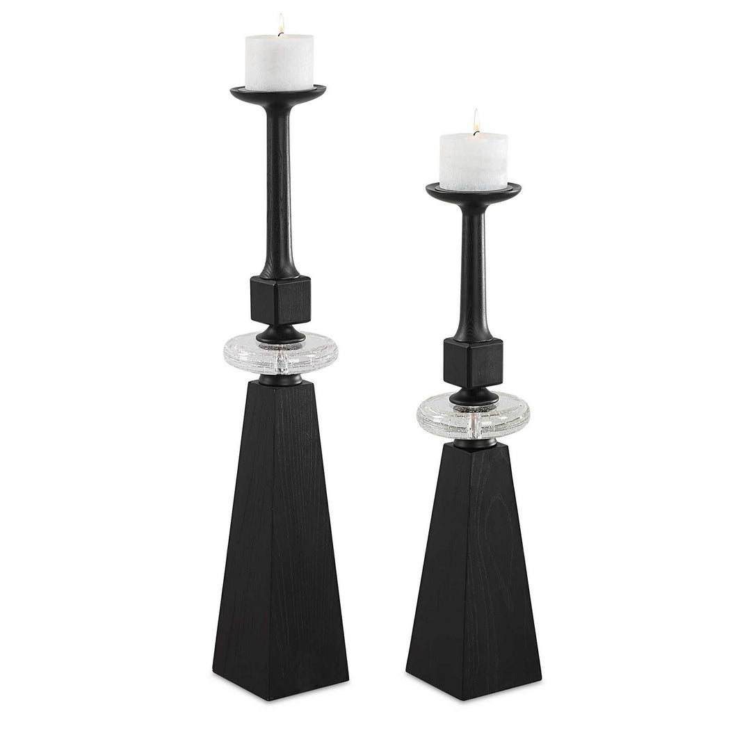 Ebon Glow Candleholders Set/2 in Black Wood - available from The Lighting Shoppe, trusted by Canadian homeowners