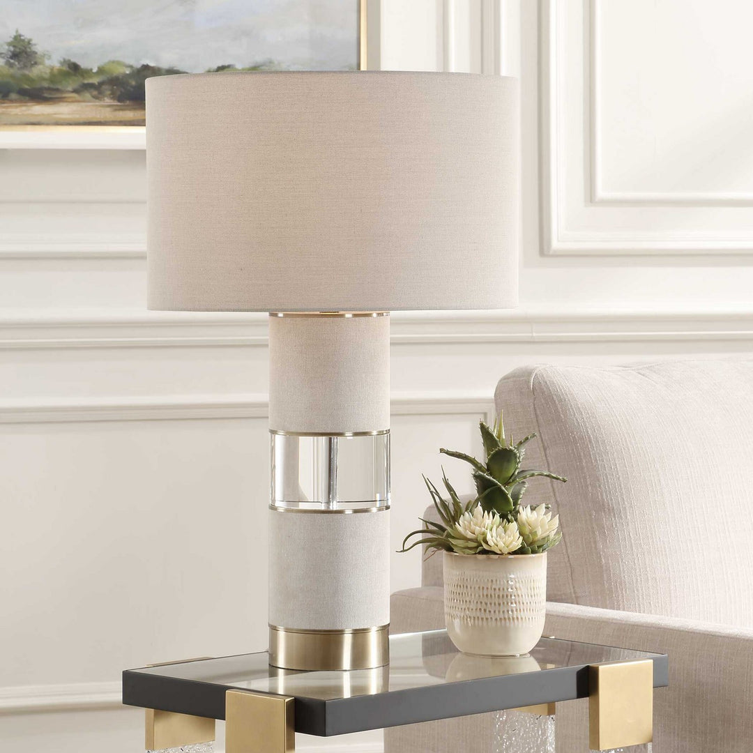 Maliyah One Light Table Lamp in Light Beige Linen Wrapped - available from The Lighting Shoppe, trusted by Canadian homeowners