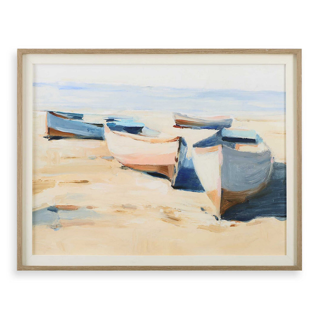 Beached Boats Framed Print in Pine Wood - available from The Lighting Shoppe, trusted by Canadian homeowners