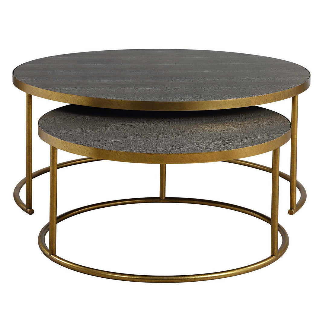 Aragon Nesting Coffee Tables Set/2 in Antique Burnished Brass - available from The Lighting Shoppe, trusted by Canadian homeowners