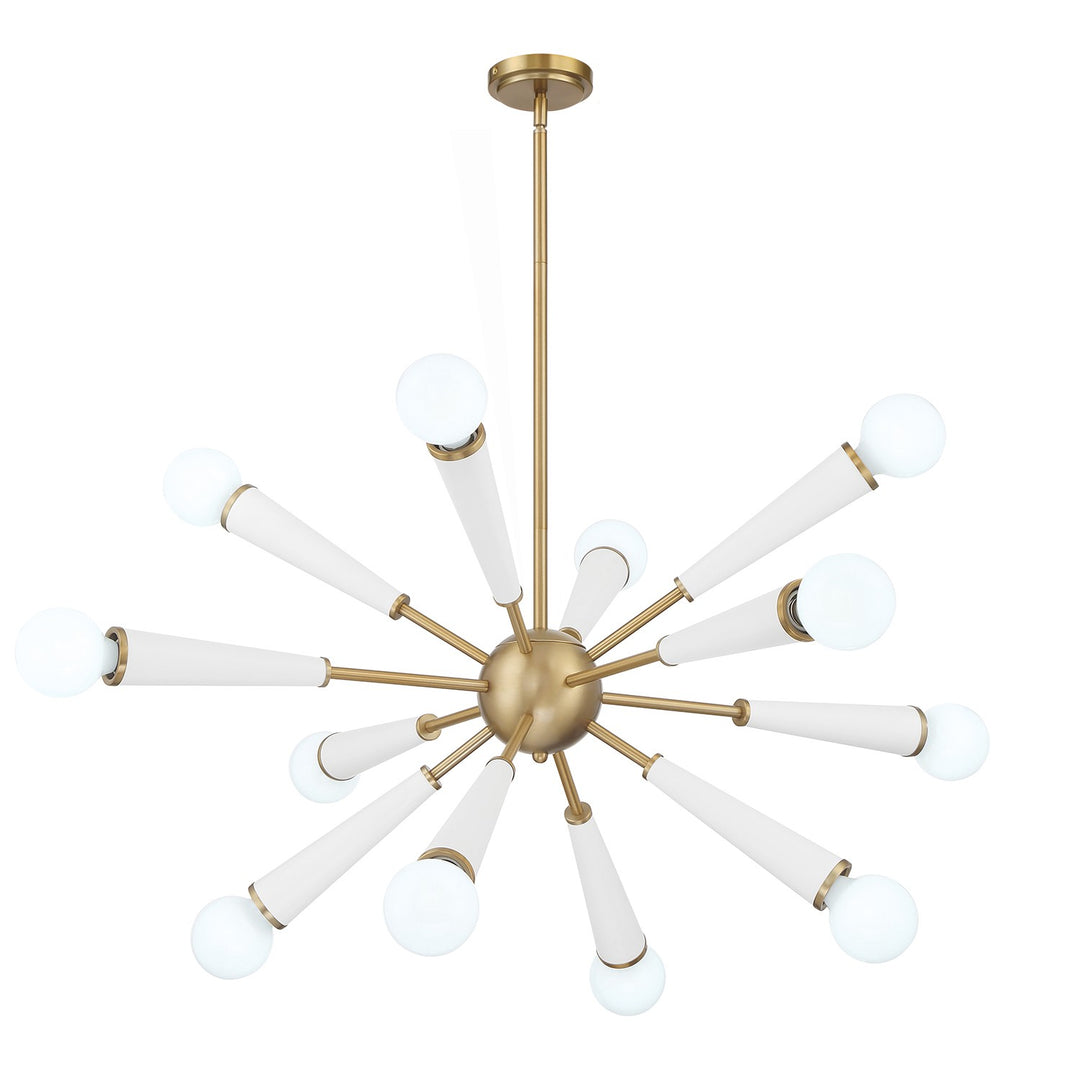 Zodiac 12 Light Chandelier in Aged Brass + Matte White - available from The Lighting Shoppe, trusted by Canadian homeowners