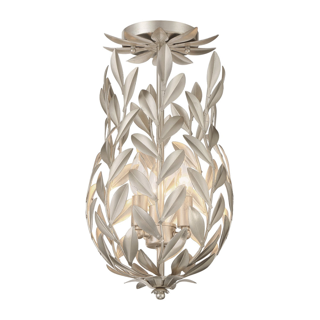 Broche Three Light Semi Flush Mount in Antique Silver - available from The Lighting Shoppe, trusted by Canadian homeowners
