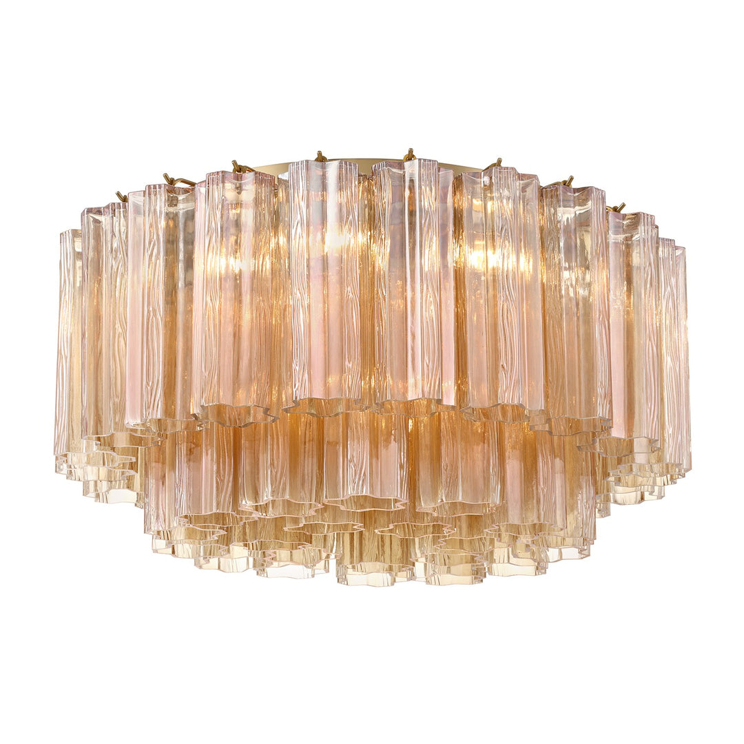 Addis Seven Light Flush Mount in Aged Brass - available from The Lighting Shoppe, trusted by Canadian homeowners