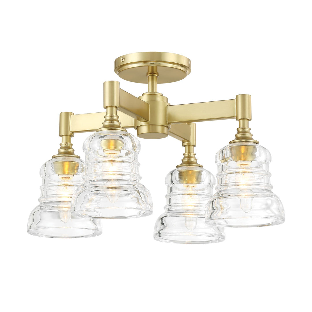 Gregory Four Light Semi Flush Mount in Aged Brass - available from The Lighting Shoppe, trusted by Canadian homeowners