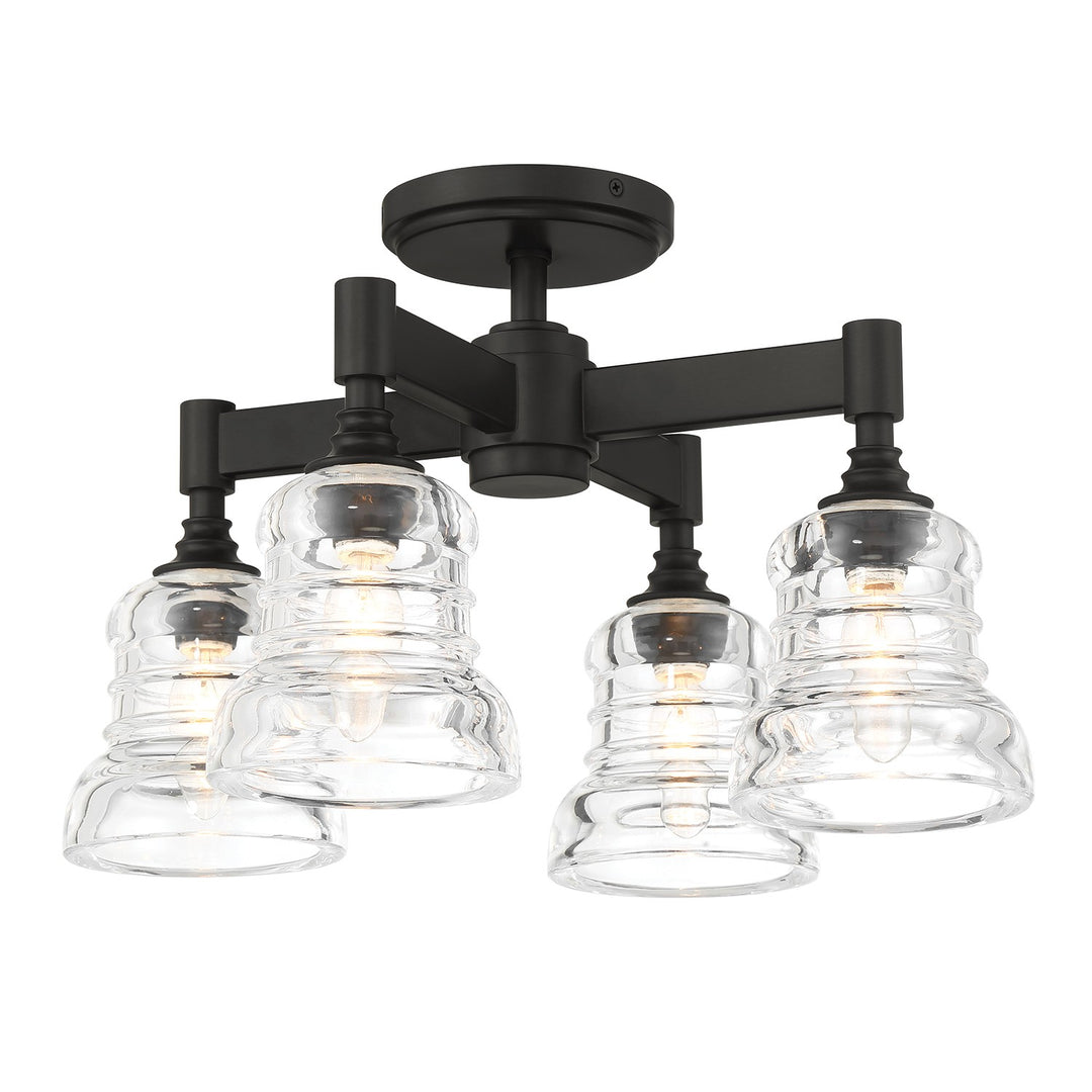 Gregory Four Light Semi Flush Mount in Matte Black - available from The Lighting Shoppe, trusted by Canadian homeowners