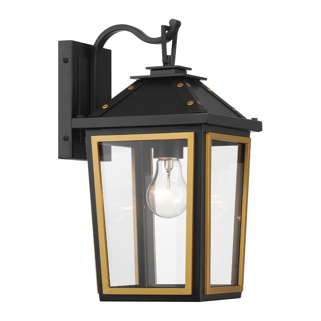 Hawkins One Light Outdoor Wall Sconce in Matte Black + Textured Gold - available from The Lighting Shoppe, trusted by Canadian homeowners