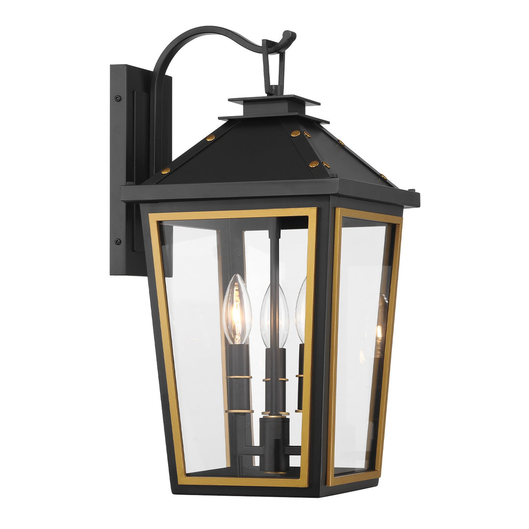 Hawkins Three Light Outdoor Wall Sconce in Matte Black + Textured Gold - available from The Lighting Shoppe, trusted by Canadian homeowners