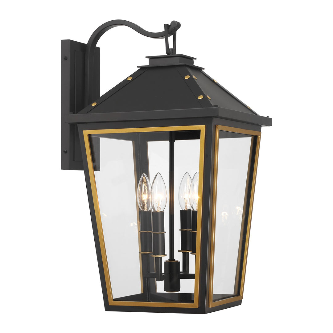 Hawkins Four Light Outdoor Wall Sconce in Matte Black + Textured Gold - available from The Lighting Shoppe, trusted by Canadian homeowners